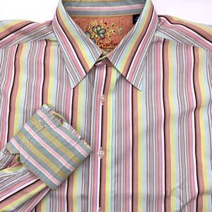 Robert Graham Men's Long Sleeve Flip Cuff Medium Button Up‎ Multicolor Striped